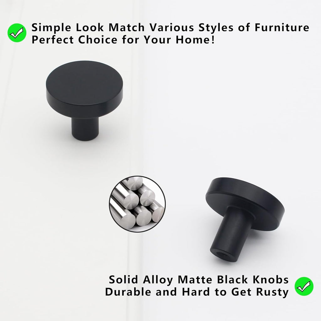 30 Pack Black Cabinet Knobs, Solid Dresser Knobs Kitchen Drawer Knob, Matte Black Single Hole Knob for Cabinets and