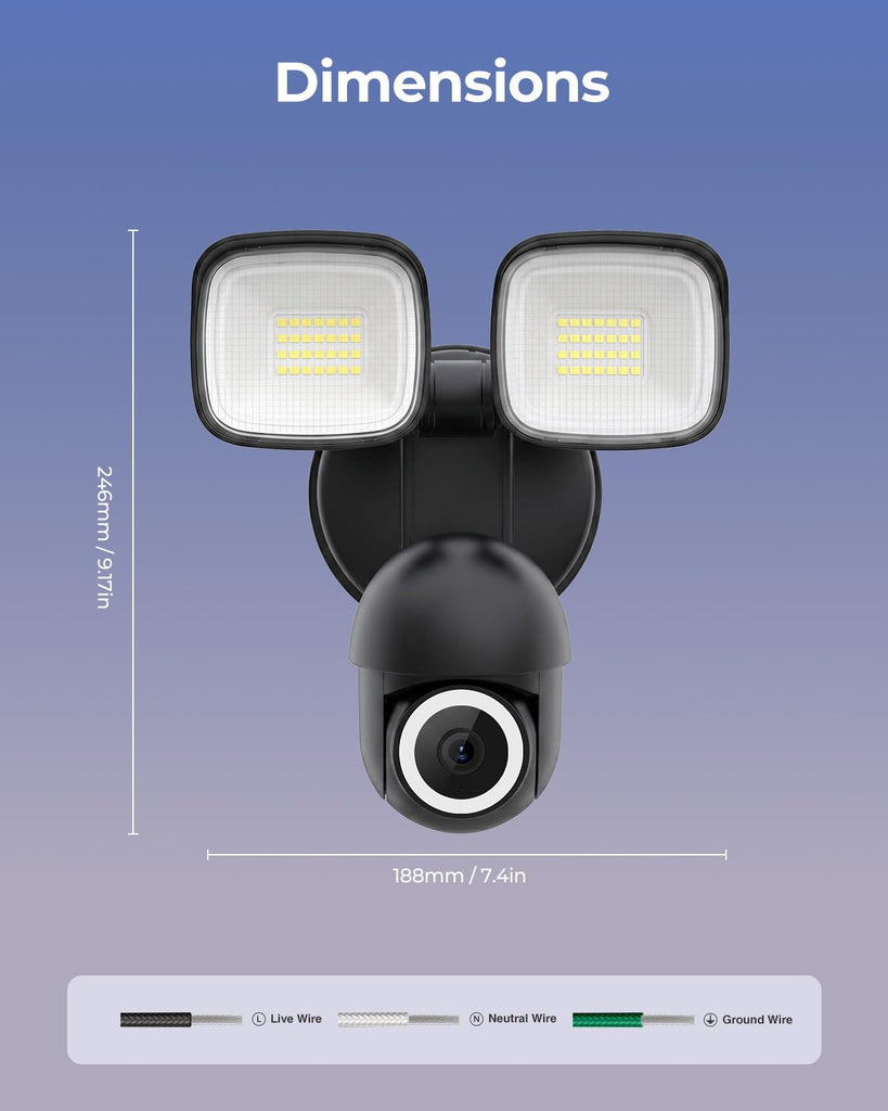 2K Floodlight Camera, 360° PTZ Hardwired Security Cam Brown