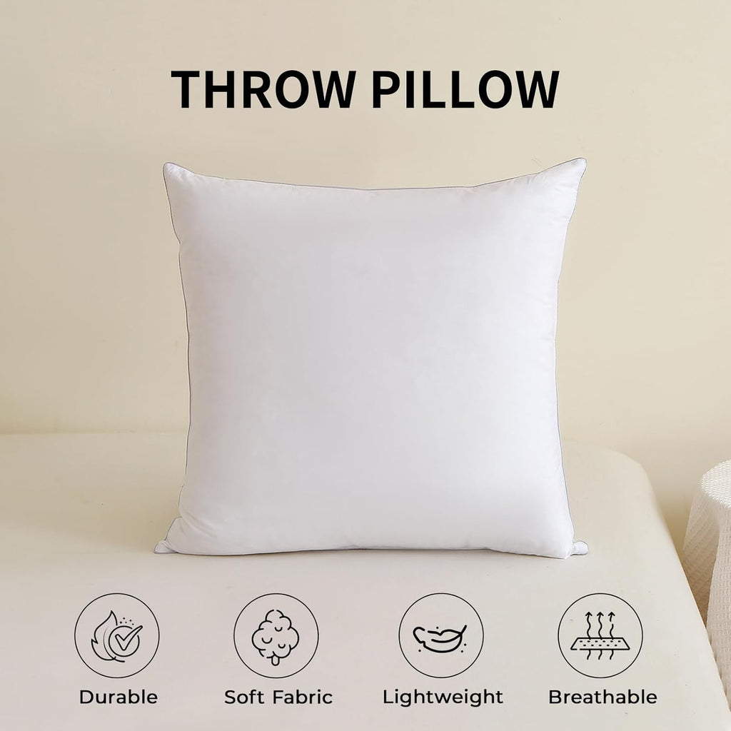Throw Pillow Insert (, White), Goose Feather and Polyeser Throw Pillow for Decorative Cushion Bed Couch Sofa - Set of 2