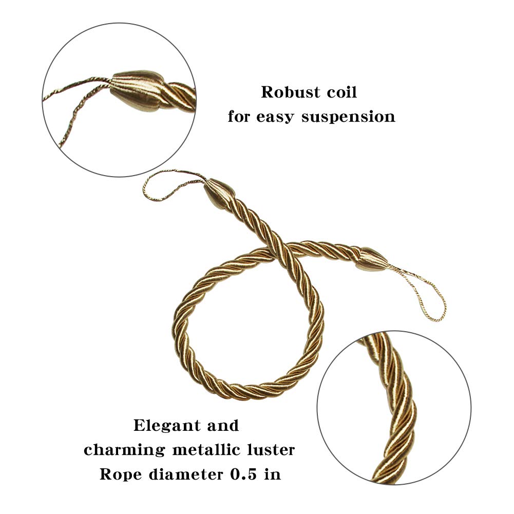 Curtain Tiebacks Ropes Tie-Backs,Handmade Holdbacks(Gold,2P)