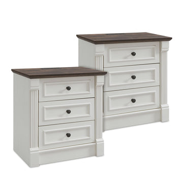 26"Tall Farmhouse Nightstand Set of 2, End Table w/3 Drawers, Antique White