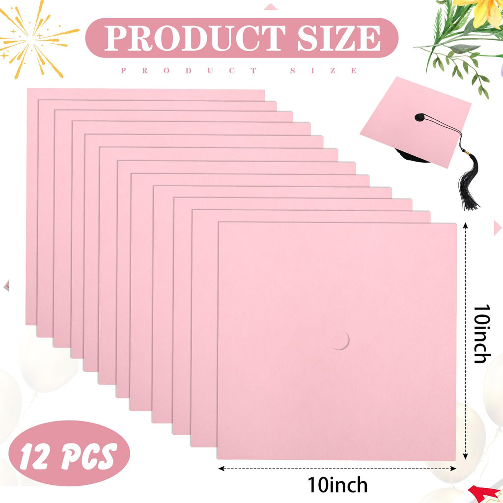 Pink 12 Sheets Graduation Cap Fabric Topper Decoration, 10 x 10 Inch Velvet Grad Cap Cover Blank Decorative Velvet