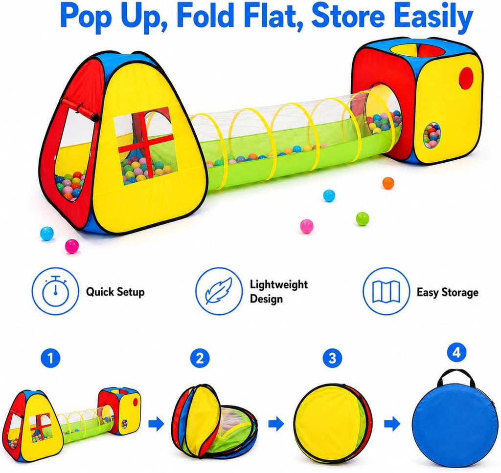 3 in 1 Pop Up Kids Play Tent with Ball Pit Indoor/Outdoor Playhouse