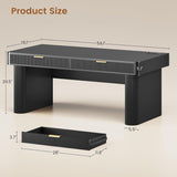 Office Desk with 2 Drawers, 59" Fluted Computer Desk with Storage and Power Strip, Wood Executive Desk, Writing Desk