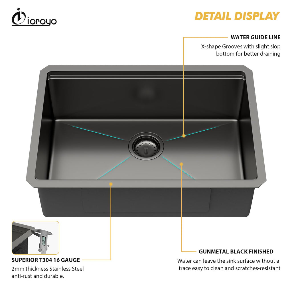 28 Inch Black Undermount Kitchen SInk 28"x18"x9" Workstation Sink