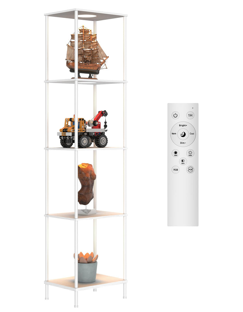 Display Shelf with RGBCW Light, Color Changing Curio Cabinet Floor Lamp with Shelves Corner Standing Column Lamp