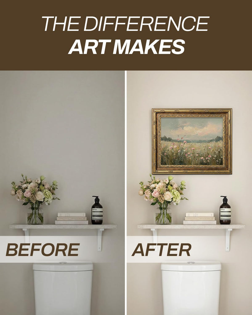 Gold Framed Landscape Wall Art, Wildflower Filed Canvas Print
