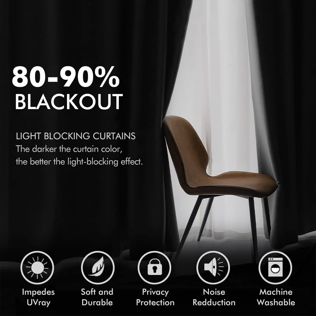 Velvet Blackout Curtains Halloween Black 52 x 63 Inch Length 2 Panel