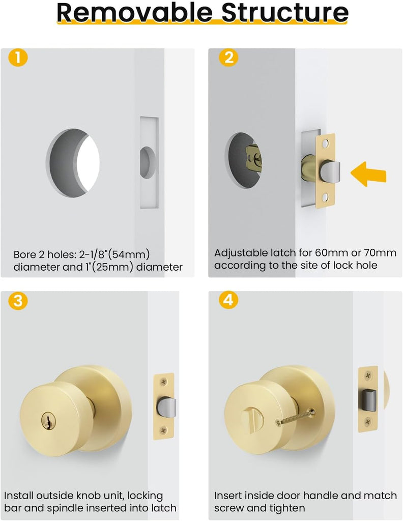 Gold Keyed Entry Door Knobs Exterior Zinc Alloy (6 Pack)
