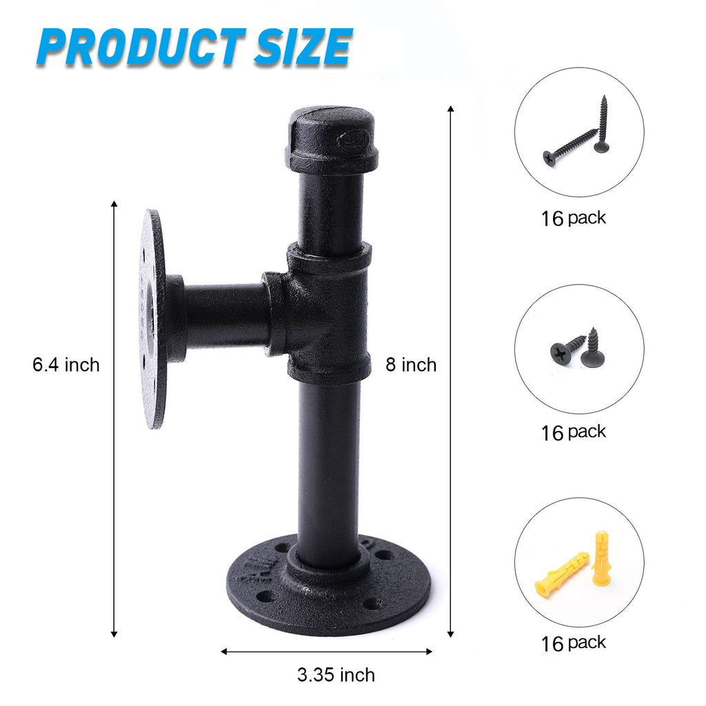 3/4" Industrial Pipe Shelf Brackets, Black Iron Wall Mounted DIY Shelving Brackets Hanging Custom Pipe Brackets for