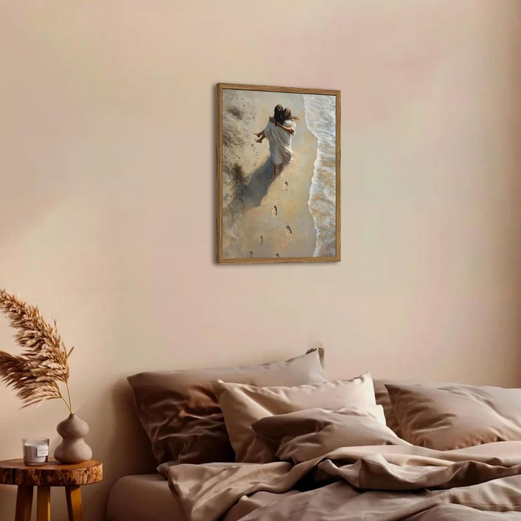 Jesus Hugging Woman Wall Art Jesus on the Beach Wall Decor 3D Textured Hand Drawn Sandstone Christian Decor Painting