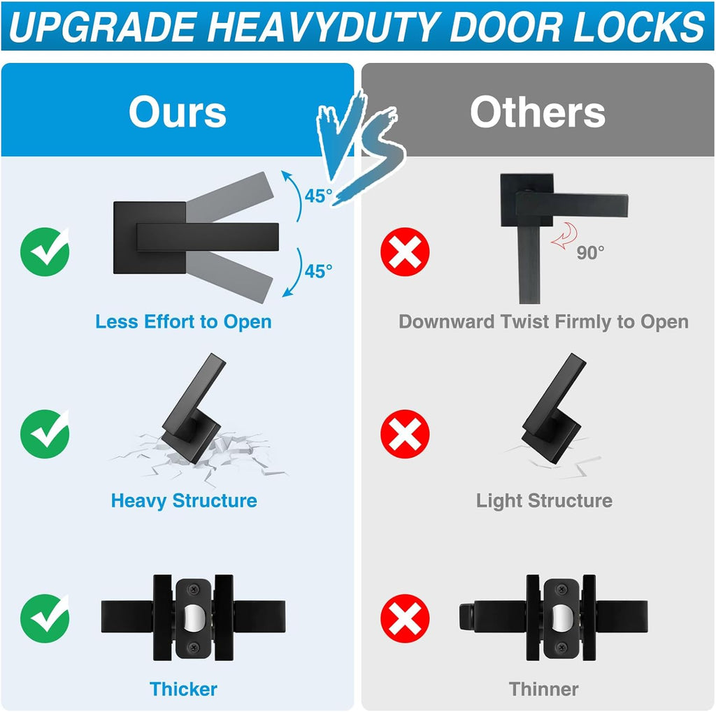 4 Pack Black Door Handles Interior, Passage Door Levers Closet Door Knobs Heavy Duty Square Non-Locking Handlesets