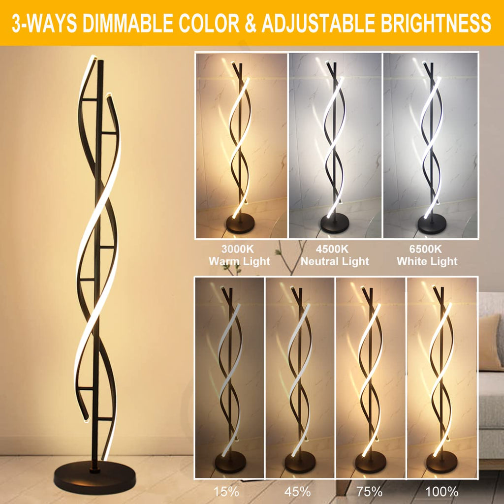 Modern Spiral Floor Lamps, 40W LED Floor Lamp with Remote Control, 60 Inch 3 Color Temperatures & Dimmable