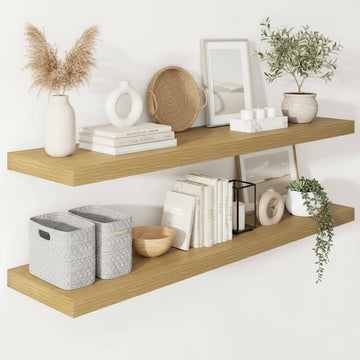 Deep Floating Shelves 48x12" Set of 2, Oak