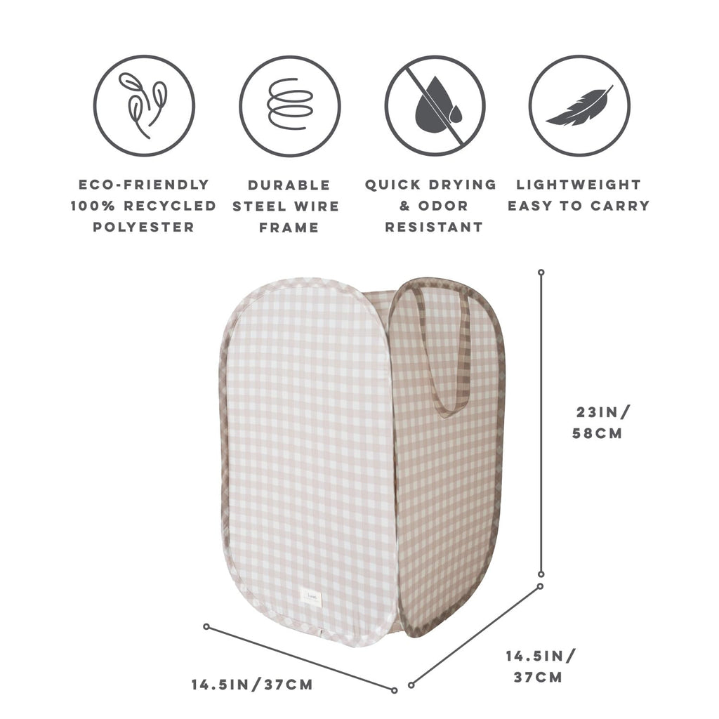 Pop Up Hamper, Collapsible Laundry Basket, Gingham Beige