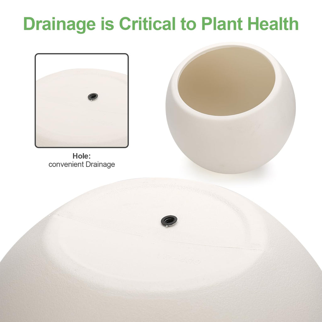 Large Round Planter, Planters for Indoor Plants & Outdoor, Durable Plastic Material Sphere Planter with Drainage Hole &