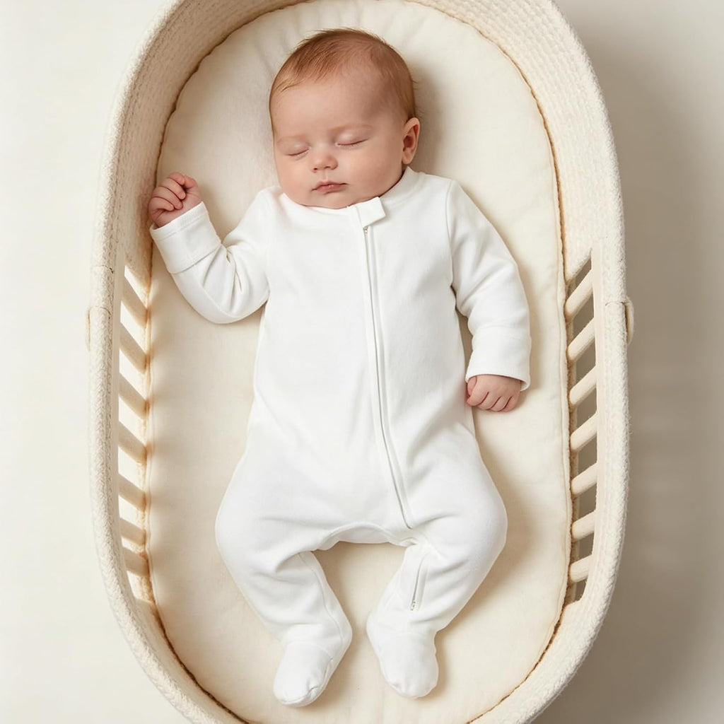 Footie Pajama with Mitten Cuffs, Double Zipper Infant Cotton clothes Sleeper Pjs, Footed Sleep Play