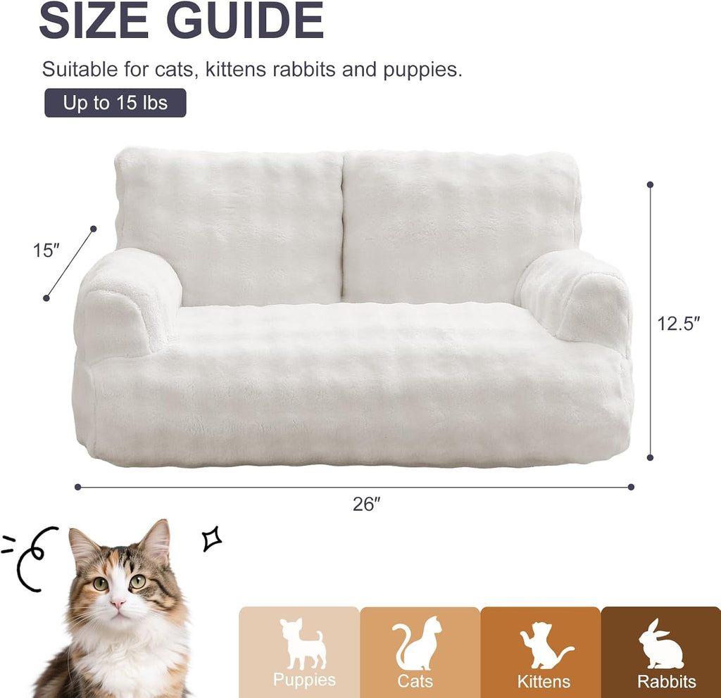 Cat Couch Bed, Cute Pet Sofa for Indoor Cats, Cream White