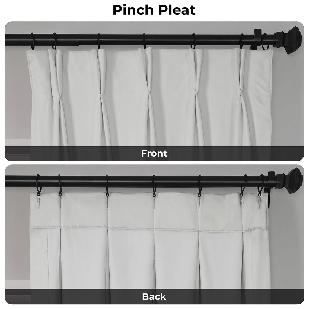 Plush Velvet Pleated Blackout Curtains (1 Panel), 25W X 120L, Primary White