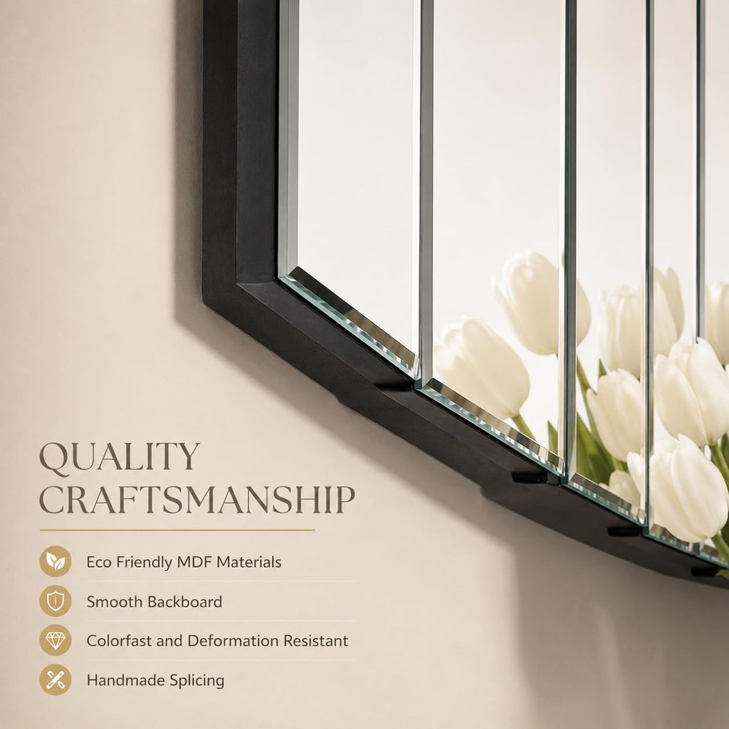 Decorative Wall Mirror, 43" x 22" Frameless Art Deco