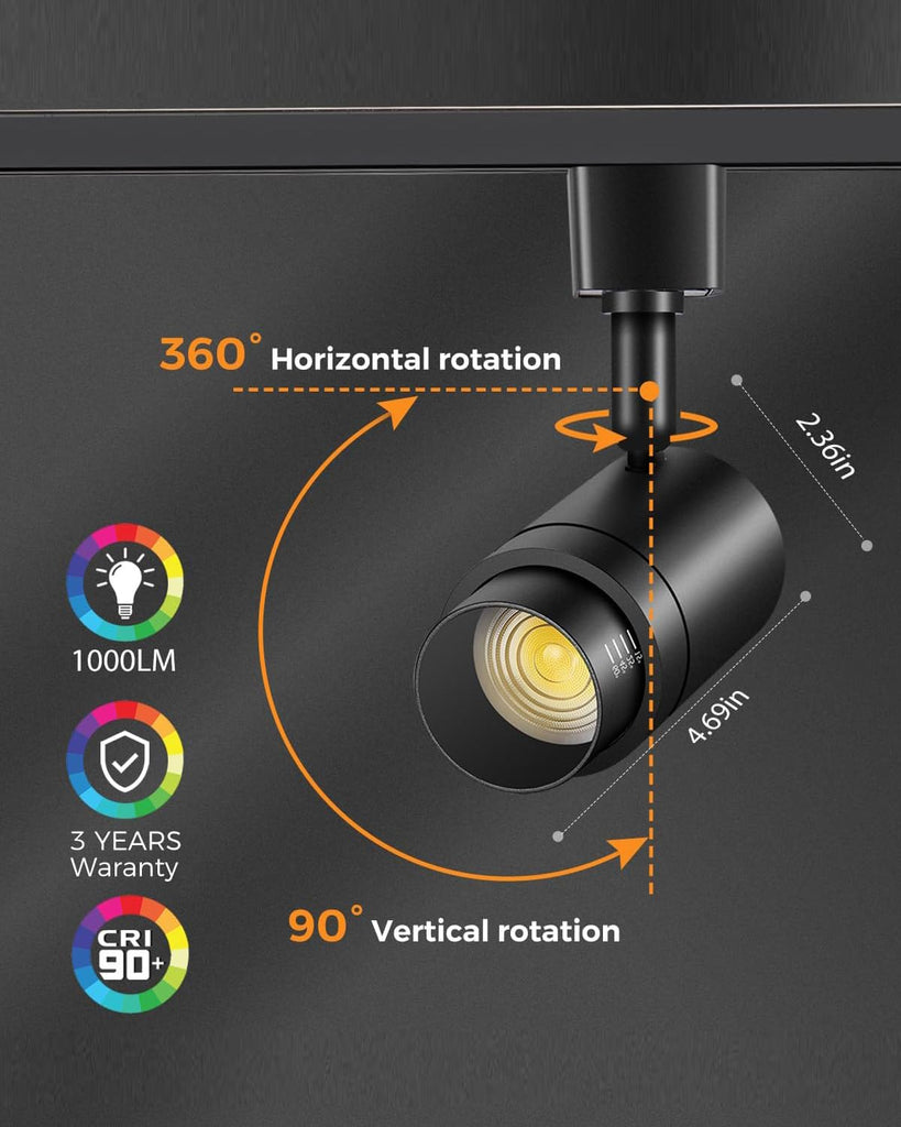 12 Pack Zoomable J Type Track Lighting Heads Dimmable, 12W Black
