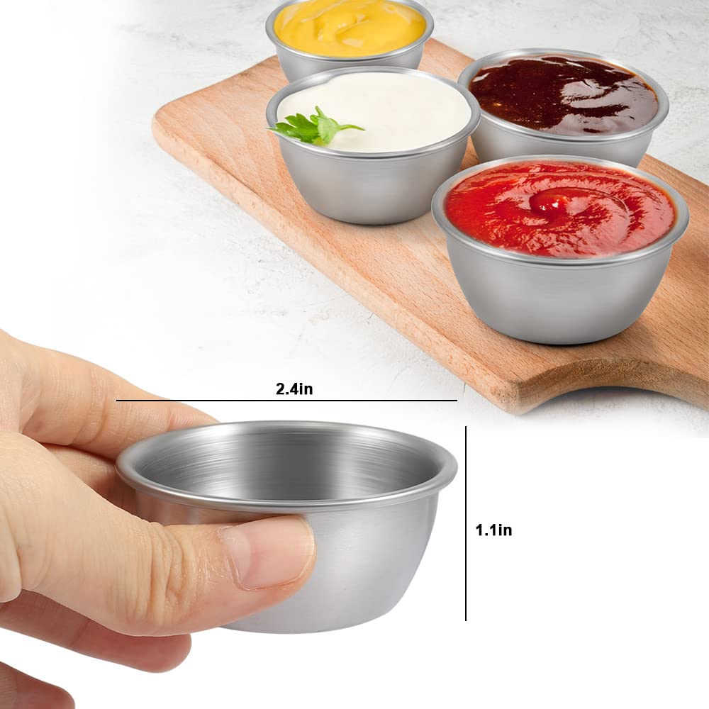Ramekin Sauce Dipping Bowl Mini Sauce Cups Pudding Condiment Cups Party Stainless Steel (Sliver 12 Pack 50ml)