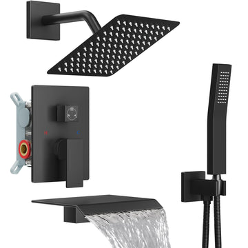 Shower System with Tub Spout,8 Inch Shower Head,Matte Black