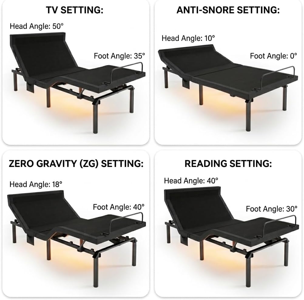 Amada Adjustable Bed Split King with Massage, Zero Gravity & Anti-Snore - Set of 2