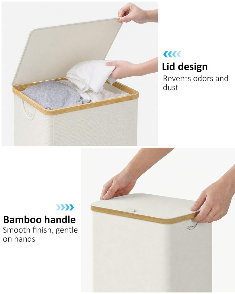 Laundry Hamper with Lid,110L Laundry Basket with Mesh Bags,Beige