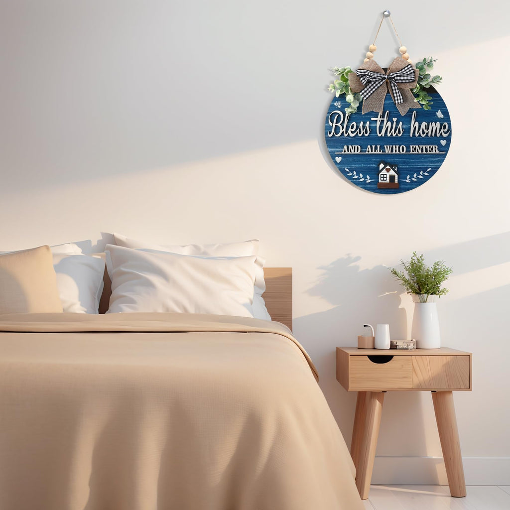 3D Bless This Home and All Who Enter Wooden Front Door Signs, Door Decorations Hanging, Christian Jesus Home Porch Wall
