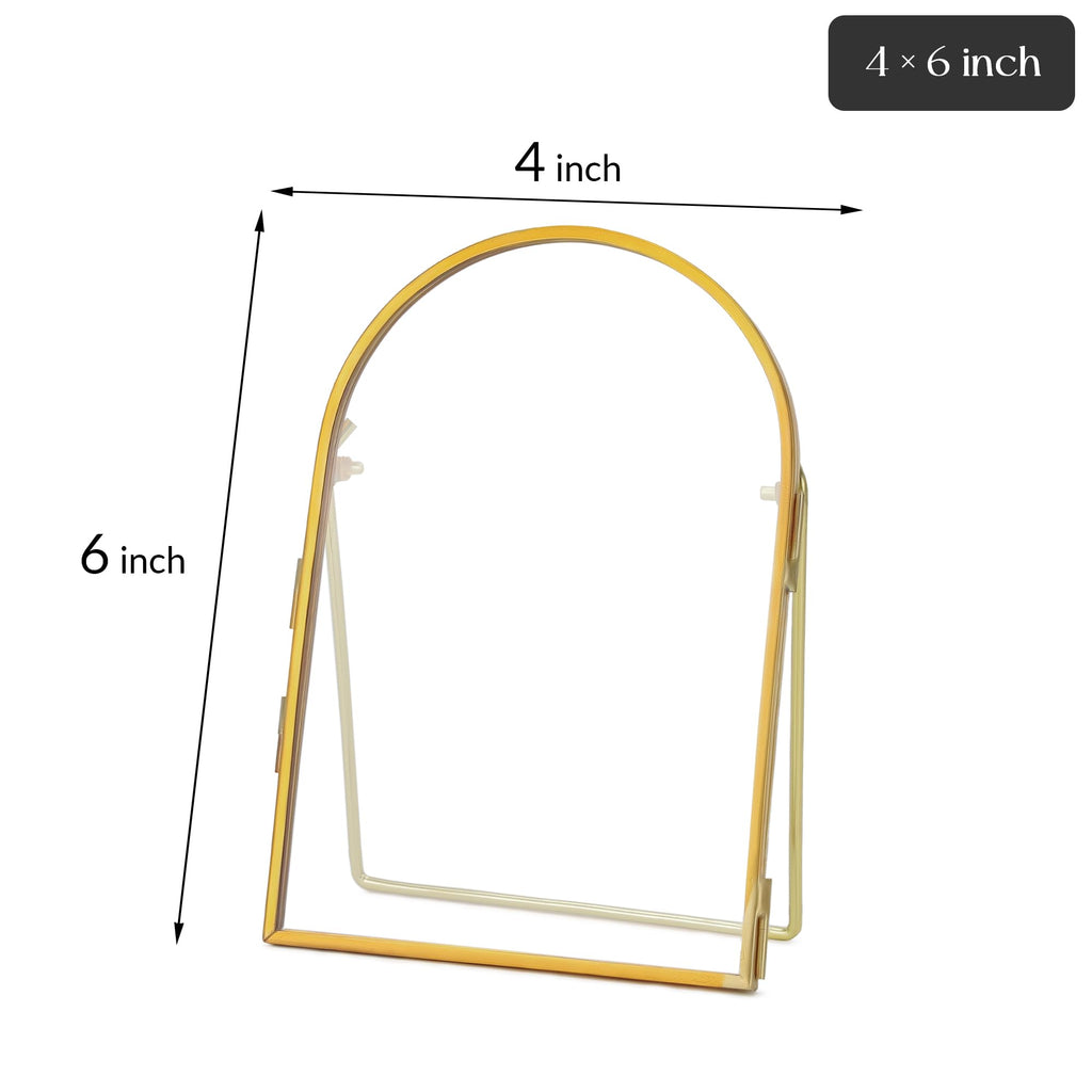 Double Glass Frame for Pressed Flowers Handmade, Arc, Gold, 4x6 in