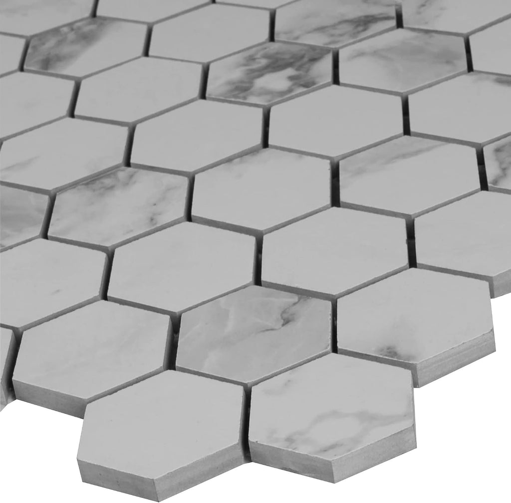 Statuario Hexagon Glazed Porcelain Mesh Mounted Wall Tile Flooring