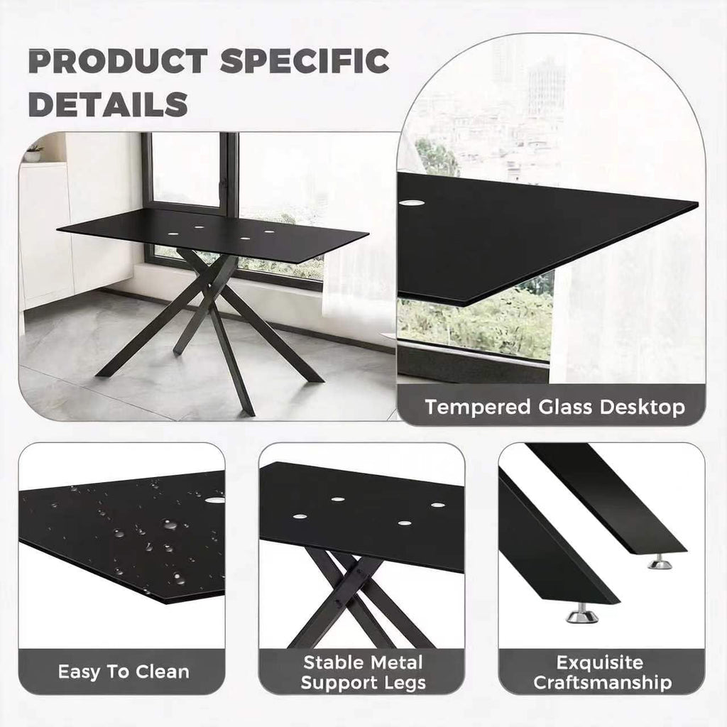 51" 5-Piece Glass Dining Table Set for 4, White&Black