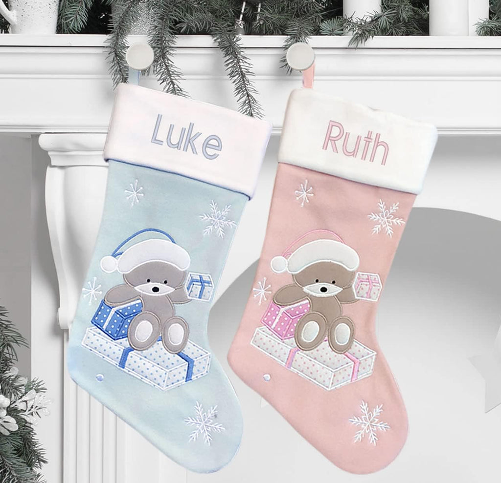 Personalized - Baby Girl Stocking - Pink Stocking - First Christmas - Embroidered Name - Large 18.5inch, Family