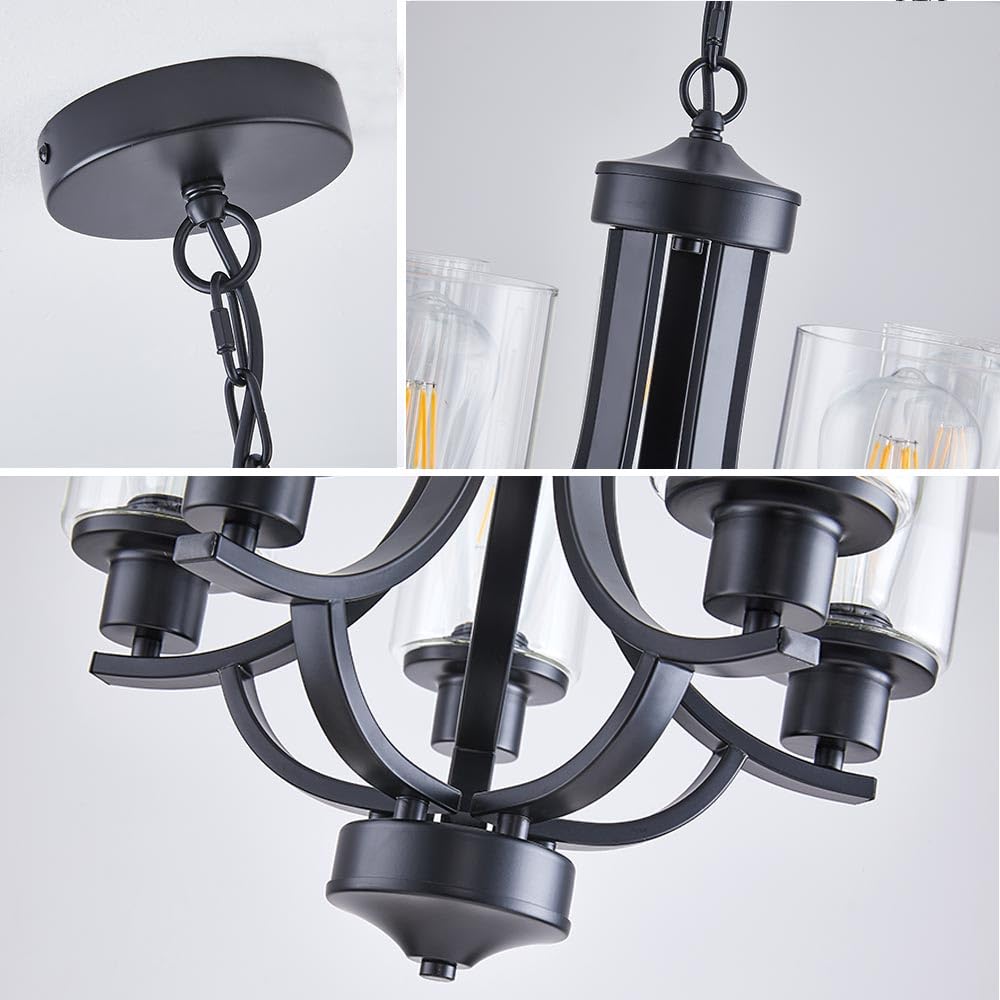 5-Light Dining Room Chandelier, Modern Small Chandeliers Black Rustic Metal Farmhouse High Ceiling Pendant Light