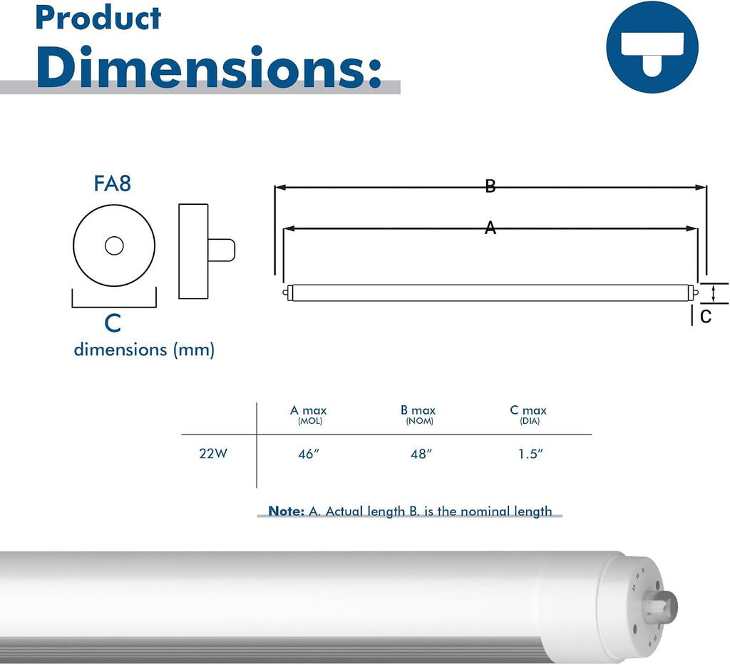 (2) 4 ft. T12 FA8 LED F48T12/850, Type A Plug & Play, 5000K Daylight