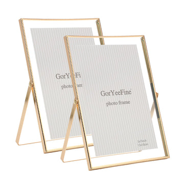 Gold 5x7'' Floating Frame Set of 2, For Photo Sizes (3.5 x5'', 4x 6'' up to 5x7'' ), Beautiful Metal Lace Edge Frames