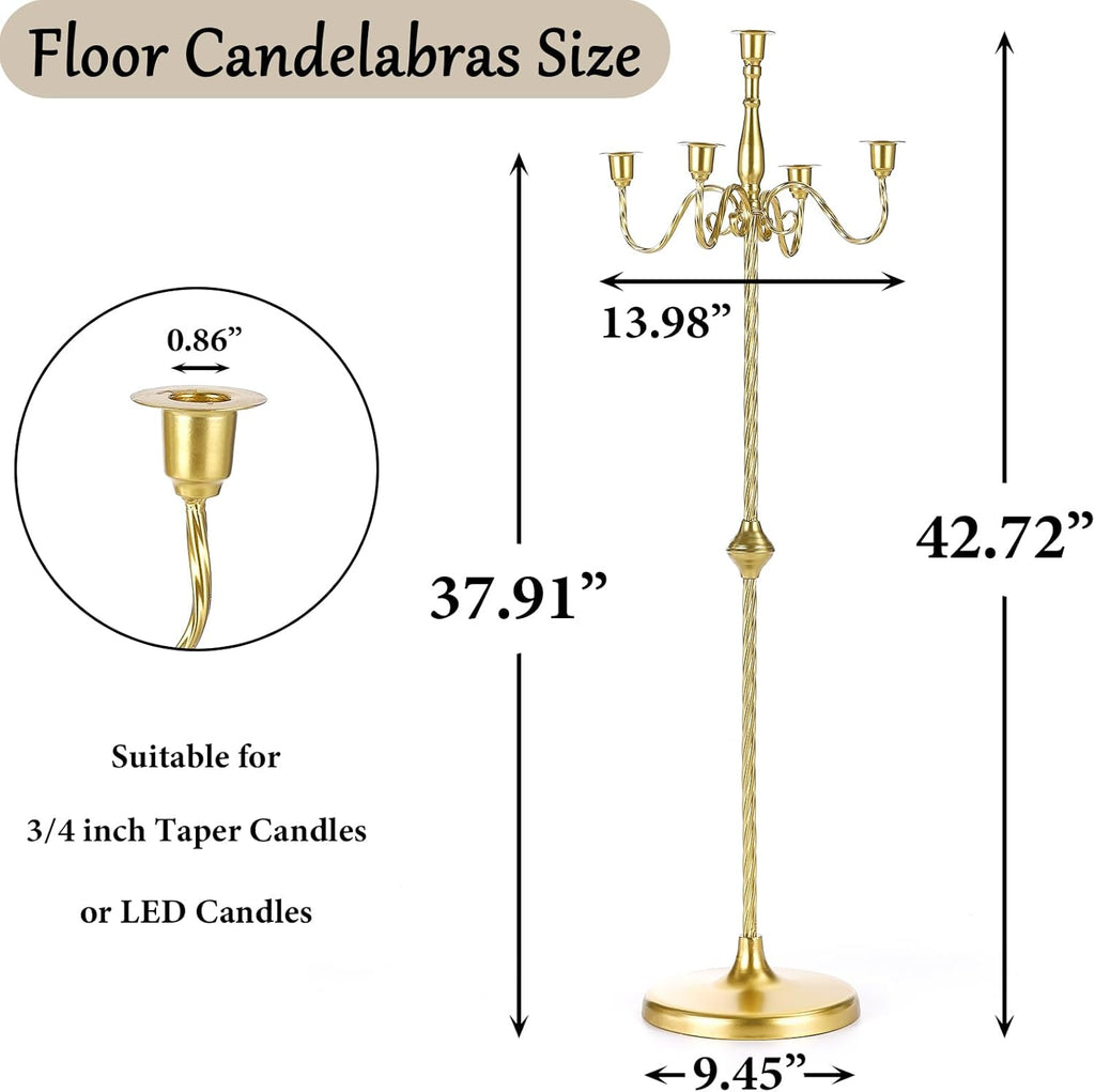 42.7" Tall Candelabra Candle Holder, 5 Arms Gold Candlestick Holders, Floor Candelabras Centerpiece for Taper Candles