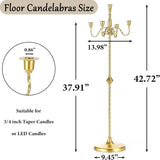 42.7" Tall Candelabra Candle Holder, 5 Arms Gold Candlestick Holders, Floor Candelabras Centerpiece for Taper Candles