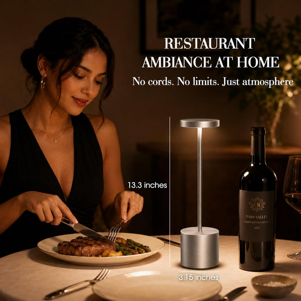 Silver Rechargeable Table Lamps 2 Pack, Cordless Battery Operated LED Desk Lamp with Touch Control, 3 Color