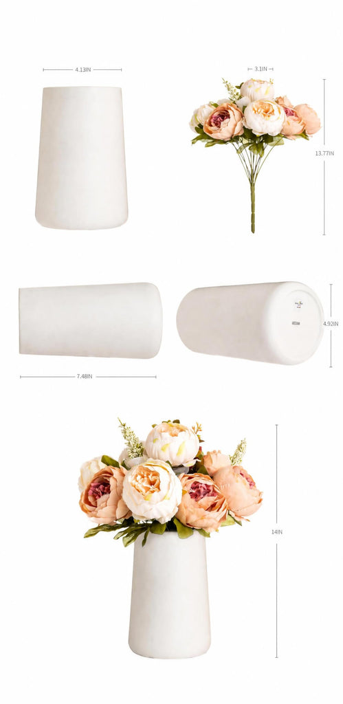 Bee Silk Peony Bouquet with Ceramic Vase Included Large Size 14" Wedding Centerpiece Events Birthday Gift Bridal Baby