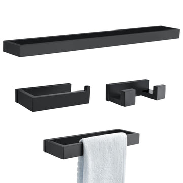 Black Towel Bar Set, 4-Pieces Bathroom Hardware Set Modern Bathroom Towel Holder Set Stainless Steel Wall