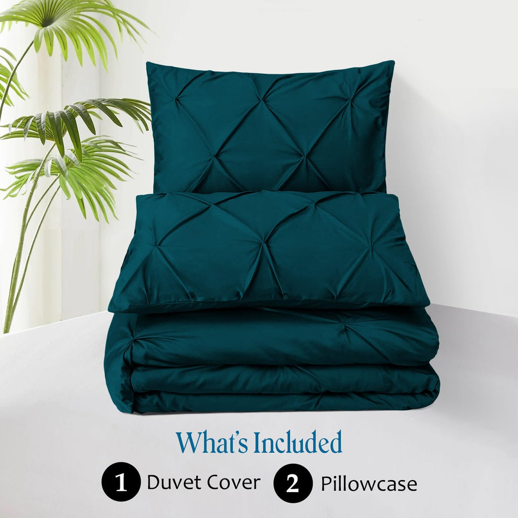 Pinch Pleated Duvet Set, 500-Thread Count 100% Egyptian Cotton Pin Tuck Pinch Pleated 3pc Duvet Cover Set, Zipper