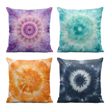 Tie Dye Pillow Covers 18x18 Inch Set of 4, Hippie Mandala Boho Purple Orange Blue Throw Pillow Covers Farmhouse