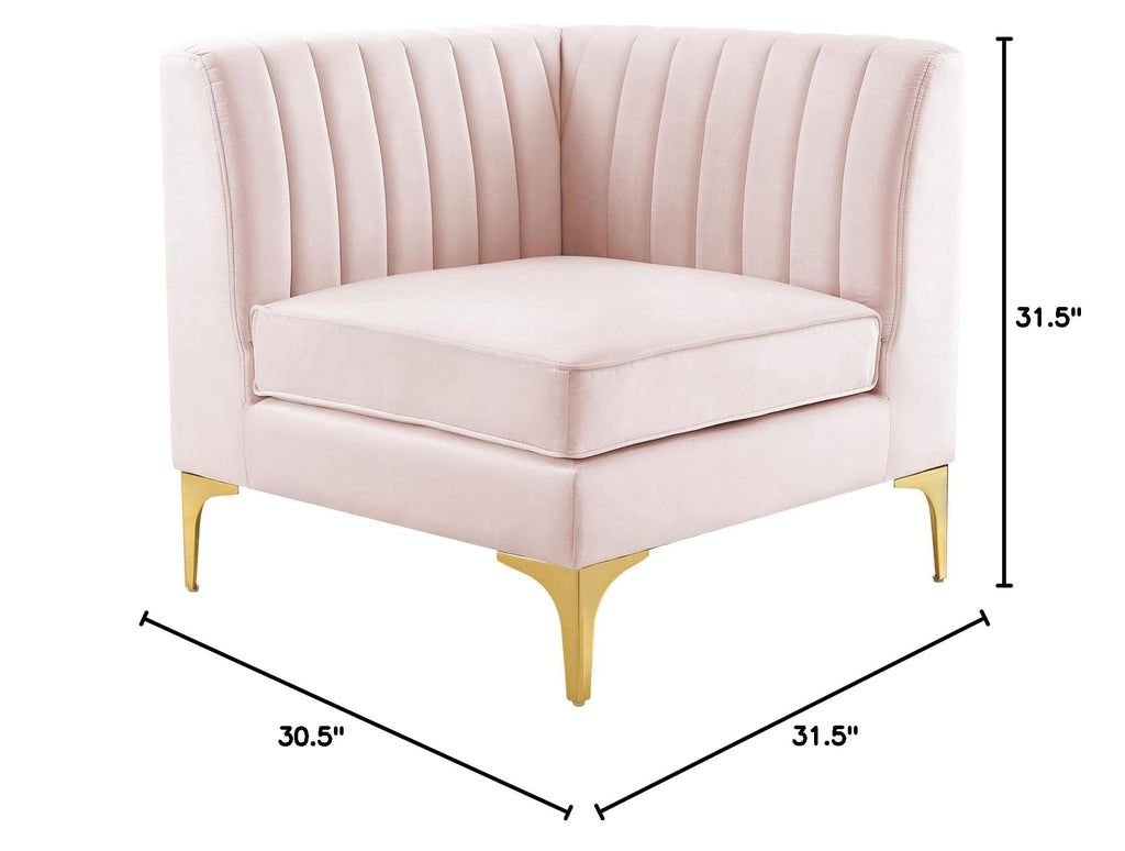 Triumph Channel Tufted Performance Velvet Sectional Sofa Corner Chair, Pink