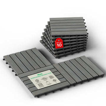 Interlocking Deck Tiles 9.6 SQFT - 10PCS Waterproof Acacia Wood Patio Tiles, Flooring Tiles for Indoor and Outdoor - 6
