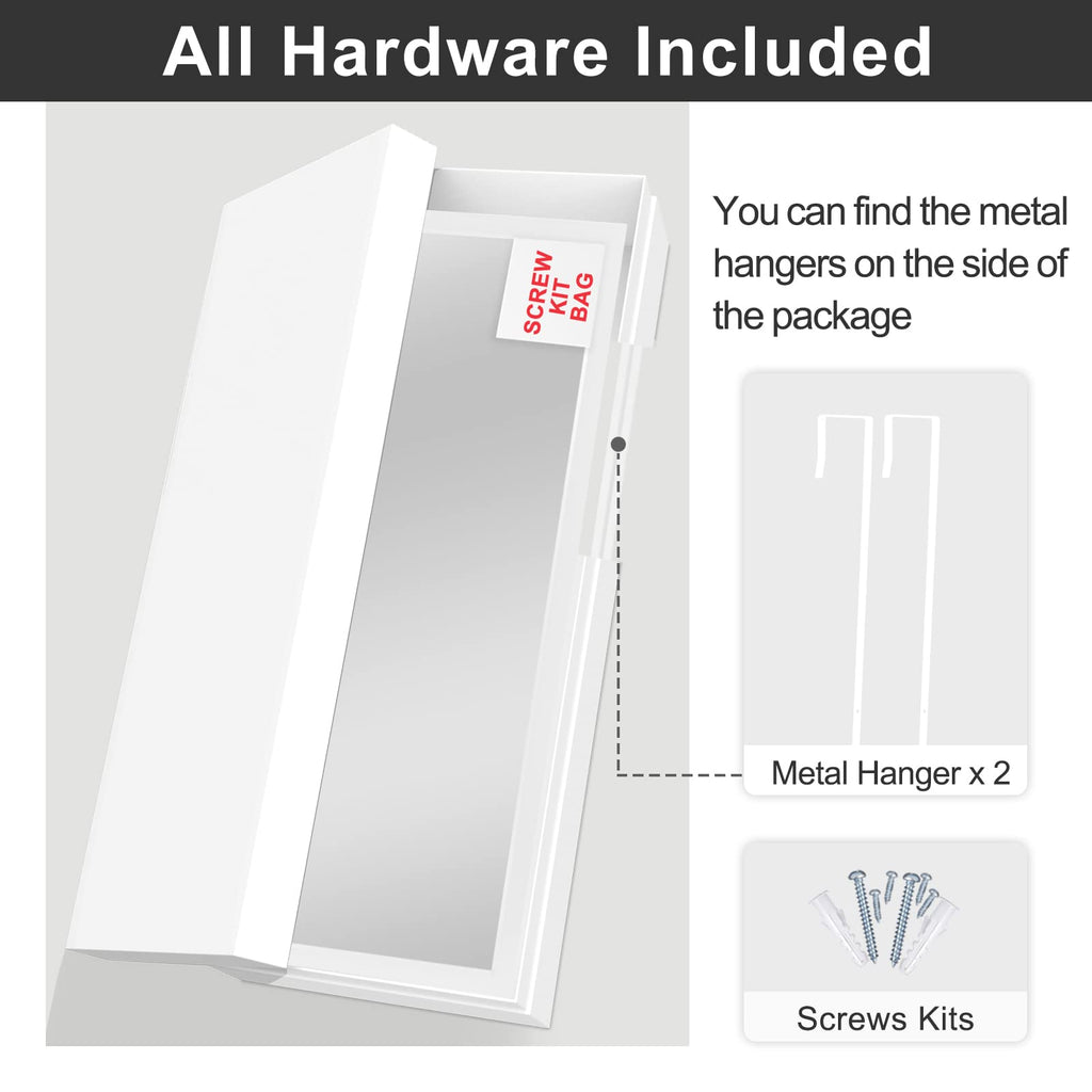 Over The Door Mirror Full Length with Hanging Brackets, or Leaning Against Wall Mounted On Wall, Door, 44''x16''