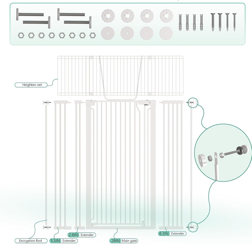 71" Extra Tall Cat Gate for Doorway - 30"-49.27" Extra Wide Pet Gate with Adjustable Cat Door Wide, Auto Close