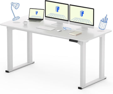4-Leg Standing Desk, 63"x28", Electric Height Adjustable, White | Stable 4-Leg Frame, Spacious Workspace, Memory LED
