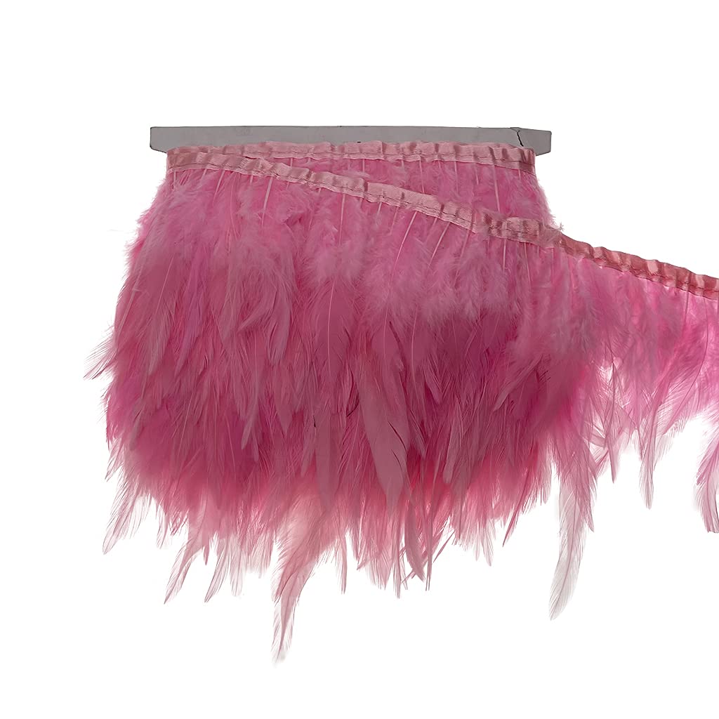 Pink 2Yard Rooster Hackle Feather Fringe Trim 4-6inch in Width for DIY Costume Sewing Craft Decor Dress Accessories